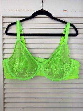 Cacique Neon Green Bra Unlined Demi Size 46 C Lace See Through Plus Size